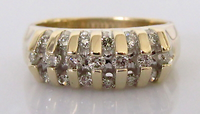 #ad Gold Diamond Ring Vintage 9ct Yellow Gold Diamond Triple Row Ring Size N GBP 425.00