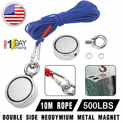 #ad 500LBS Big Fishing Magnet Kit Pulling Force Strong Neodymium or Rope Carabiner $8.54