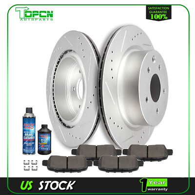 #ad 4X Ceramic Brake Pads and 2X Rotors Rear For Infiniti QX50 2014 2015 Slotted $88.32