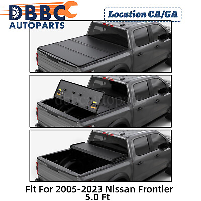 #ad 5ft 3Fold Hard Truck Bed Tonneau Cover W LED For 2005 2023 Nissan Frontier 400LB $299.99