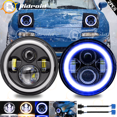 #ad Pair LED 7quot; Headlightsamp;BlueAmber Halo Ring For Mazda 1990 97 for Miata MX5 MX 5 $49.98