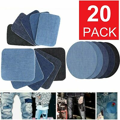 #ad 20pcs DIY Design Iron on Denim Fabric Patches Clothing Jeans Repair Kit 5 Colors $5.49
