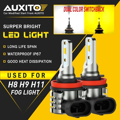 #ad 2X AUXITO H11 H8 White Amber Yellow LED Fog Light Bulb Dual Color Switchback L6 $23.99