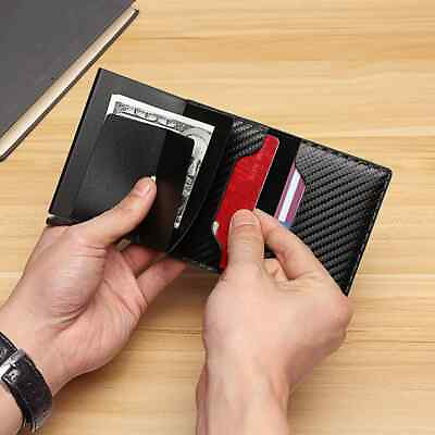 #ad Carbon Fiber Slim Aluminum Men Wallet ID Credit Card Holder Mini RFID Automatic $7.63