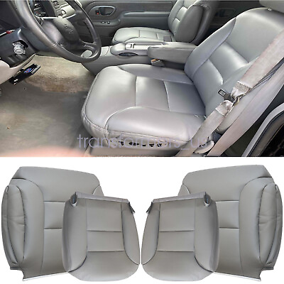 #ad For 1995 1999 GMC Sierra Chevy Tahoe Front Leather Bottom Top Seat Cover Gray $73.19