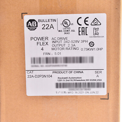 #ad New Sealed AB 22A D2P3N104 PowerFlex 4 0.75 kW 1 HP AC Drive US 22AD2P3N104 $430.00
