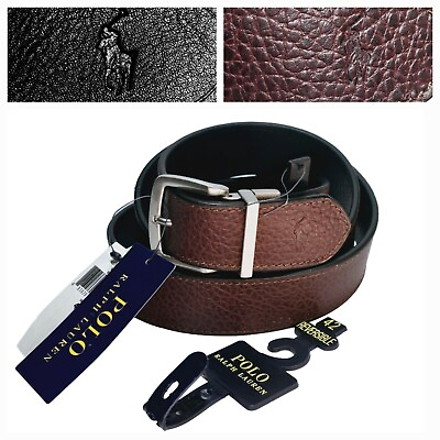 #ad Polo Ralph Lauren Men#x27;s 42 Reversible Brown Black Belt Pebble Leather Buckle New $49.49