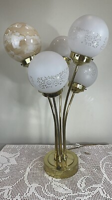 #ad Mid century modern tubular metal base and glass globes table lamp 3way Light C $395.00