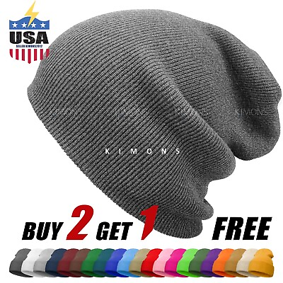 #ad Solid Plain Slouchy Knit Beanie Hat Ski Skull Winter Men Women Cuff Cap Baggy CF $5.95