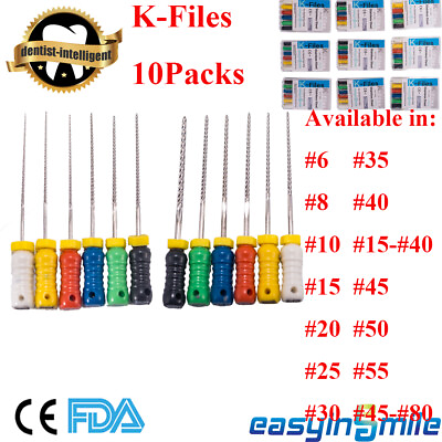 #ad 10Pk Dental Endodontic Root Canal K FILE 25mm File Hand Use Stainless Easyinsmil $17.17