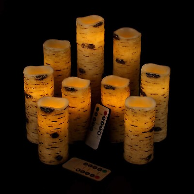 #ad antizer Flameless Candles Birch Bark Effect Battery Operated Candles 4quot; 5quot; 6quot;... $40.39