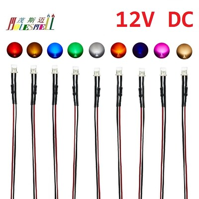 #ad 3mm Flat 12V Pre Wired Red Yellow Blue Green White Orange UV Pink Warm white Led $8.50
