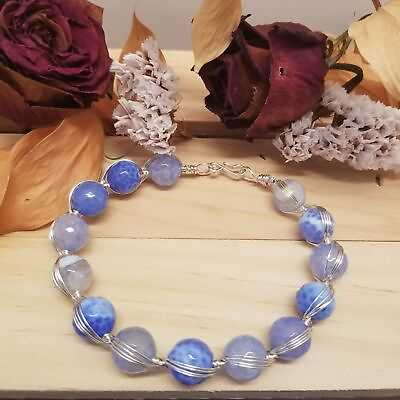 #ad Handmade Wire Wrapped Blue Beaded Bracelet $9.00