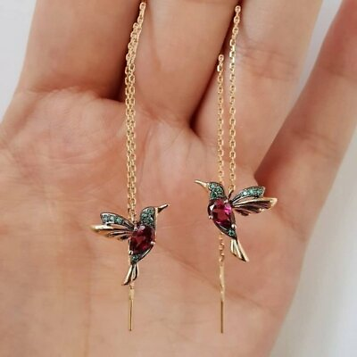 #ad Fashion Hummingbird Tassel Earrings Stud Threader Crystal Long Drop Dangle Women C $1.99