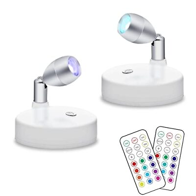 #ad RGB Wireless LED Spotlight Battery Operated Accent Lights Indoor Mini 2 Pack $29.24