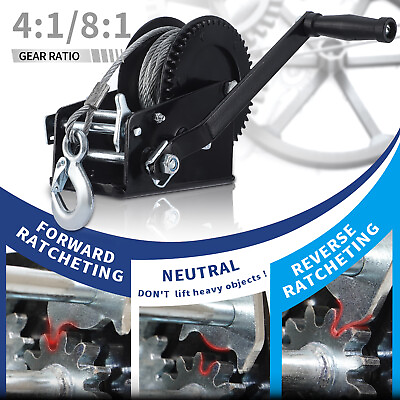 #ad 3500lbs Dual Gear Hand Winch Hand Crank Manual Boat ATV RV Trailer 31ft Cable $41.99