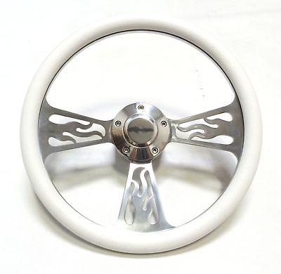 #ad 14quot; Billet Flame White Wrap Steering Wheel For Boats Horn Adapter Included $181.82