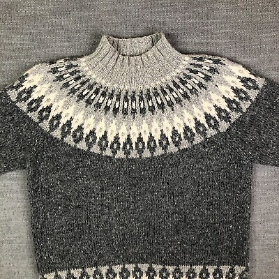 #ad LRL Ralph Lauren Sweater Womens L Gray Hand Knit Nordic Wool Alpaca Turtleneck $41.99