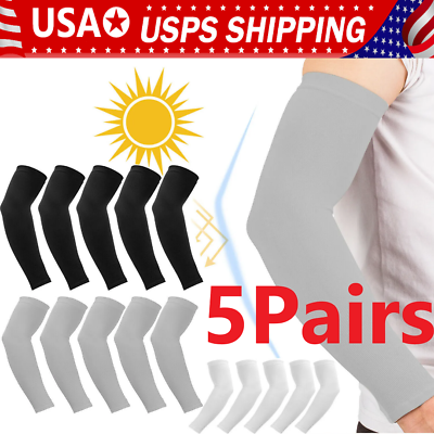 #ad 5 Pairs Cooling Arm Sleeves Cover UV Sun Protection Outdoor Sports Basketball $5.98