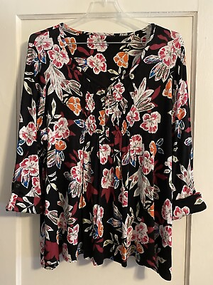#ad KIM ROGERS 3 4 Roll Tab Sleeve Blouse Top Shirt Plus Size 2X Smocked Stretch $14.99