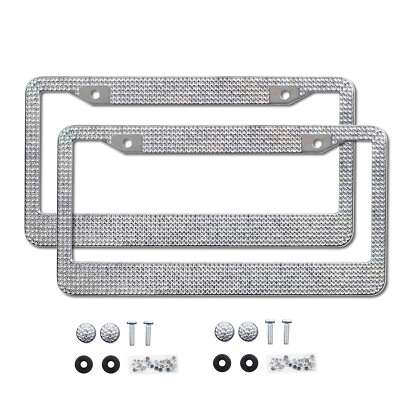 #ad 2pcs Auto Car Metal License Plate Frame Holder Bling Crystal RhineStone Diamond $12.90