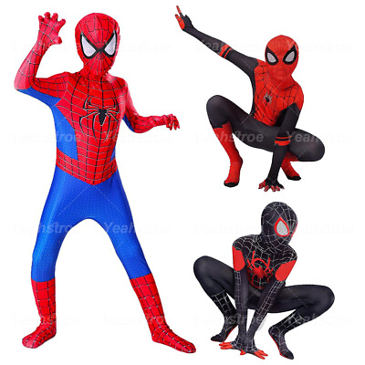#ad Superhero Spider Man Costume Miles Halloween Jumpsuit Kids Boys Cosplay Bodysuit $15.99