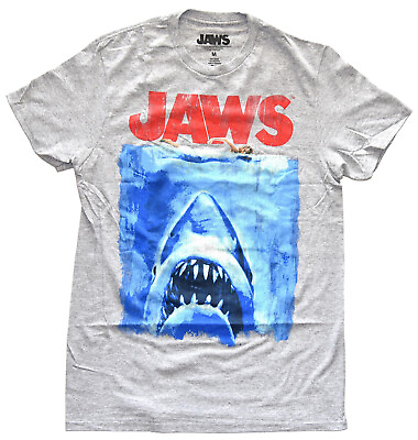 #ad Jaws Men#x27;s Grey Heather T Shirt New $13.99