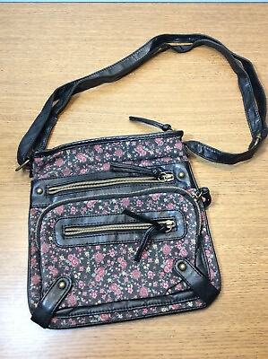 #ad Vintage Style Black Floral Adjustable Crossbody Purse Small Bag With Pockets $10.49