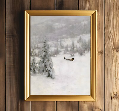 #ad Winter Wall Art Print Rustic Winter Painting Farmhouse Holiday Decor $10.95