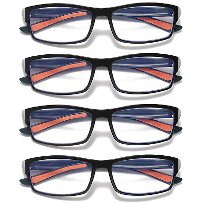 #ad 4 PK Mens Unisex Blue Light Blocking Reading Glasses Black White Frame Readers $12.99