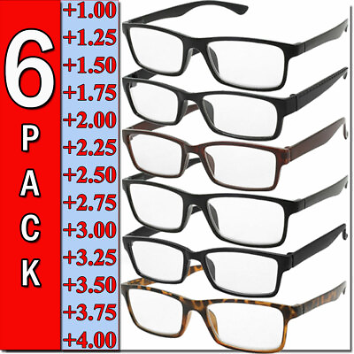 #ad Mens Womens Reading Glasses 6 Pairs Square Frame Readers Unisex Style Specs NEW $13.95