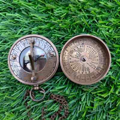 #ad Dollond London Pocket Sundial Compass 1885 Antique Look Pure Brass Material $30.00