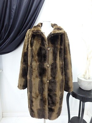 #ad LONG REVERSIBLE Sheared Beaver Faux Fur Coat Jacket 1X Brown Women 43798 $35.00