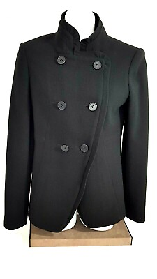 #ad Ann Taylor Coat Womens Size 0 Small Black Wool Double Breasted Military Inspired $39.79