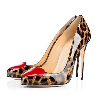 #ad Womens Ladies European Leopard Pump Heart Decor Faux Leather Pump Nightclub Sexy $56.24