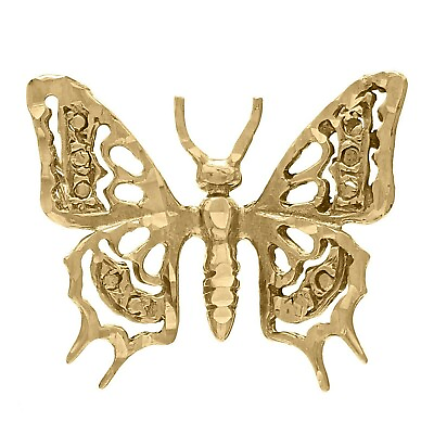 #ad 14k Yellow Gold Diamond Cut Butterfly Charm Pendant 2 grams $152.49