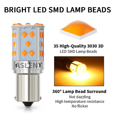 #ad 2Pcs 1156 BA15s 35SMD 3030 LED Light Reverse Backup Bulbs Bright Amber Yellow $10.69