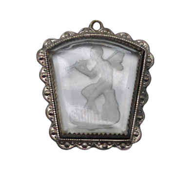 #ad Antique 1930s Lyrical Intaglio Camphor Glass Pendant Silver Tone No Chain $39.99
