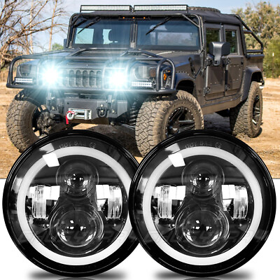 #ad Pair 7#x27;#x27;Inch Round LED Headlights Headlamps Hi Lo Beam w DRL For Hummer H1 H2 $79.99