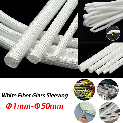 #ad 600℃ High Temp White Fiber Glass Sleeving Φ1mm 50mm Wire Cable Insulating Tube $1.99