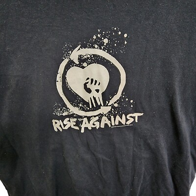 #ad Rise Against Fist Pump Heart Logo T Shirt Black Shirt Pop Punk Band Tee Adult XL $21.99