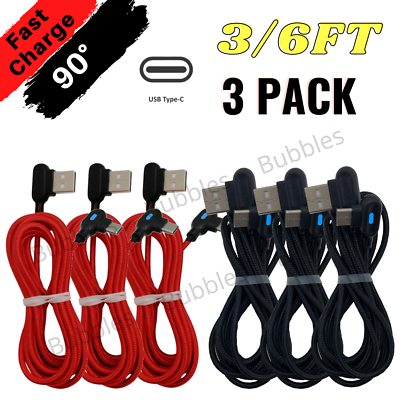 #ad 3Pcs USB Fast Charging Cable Type C Charger Charge Cord 90 Degree For Samsung LG $8.83