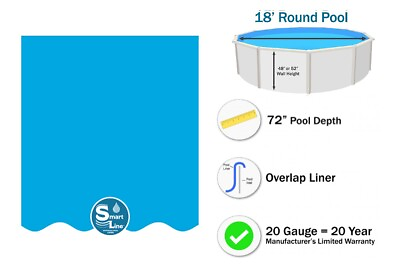 #ad SmartLine 18#x27; x 72quot; Round Expandable Plain Blue Swimming Pool Liner 20 Gauge $249.99