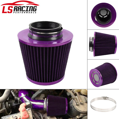 #ad Purple 3quot; 76mm High Flow Inlet Cold Air Intake Cone Replacement Dry Air Filter $11.19