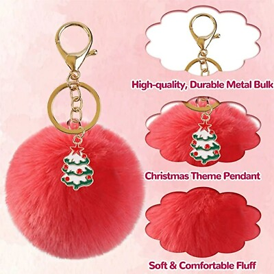 #ad 40Pcs Christmas Pom Pom Keychain Faux Rabbit Fur Ball Keychain Bulk with DIY Chr $16.99