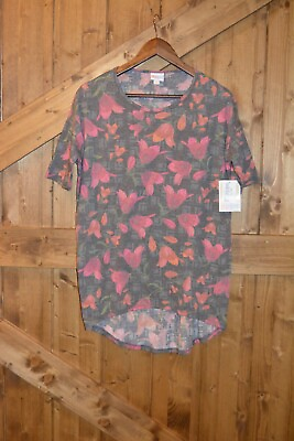 #ad LuLaRoe Women#x27;s Irma Size 2XS Faded Gray Black with Red Pink Tulip Flowers NWT $14.03