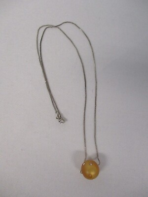 #ad 925 STERLING SILVER CHAIN NECKLACE w AMBER YELLOW LUCITE BALL w SPARKLY CRYSTALS $30.00