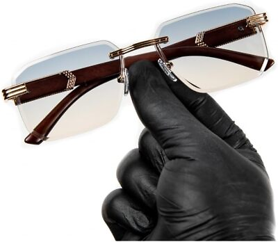 #ad Square Gold Frame Rimless Cool Gray Tan Gradient Tint Unisex Sun Glasses Men#x27;s W $41.18