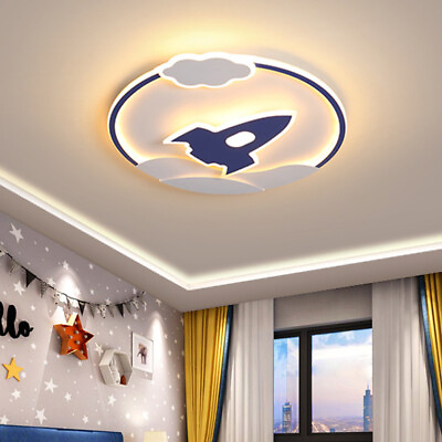 #ad Kids Bedroom LED Ceiling Light Cartoon Blue Rocket Flush Mount Ceiling Lamp $139.00