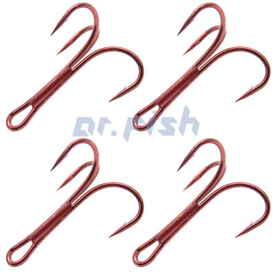 #ad 30 60pcs Fishing Treble Hooks Size 1 2 4 6 8 10 Red High Carbon Strong Sharp $9.52